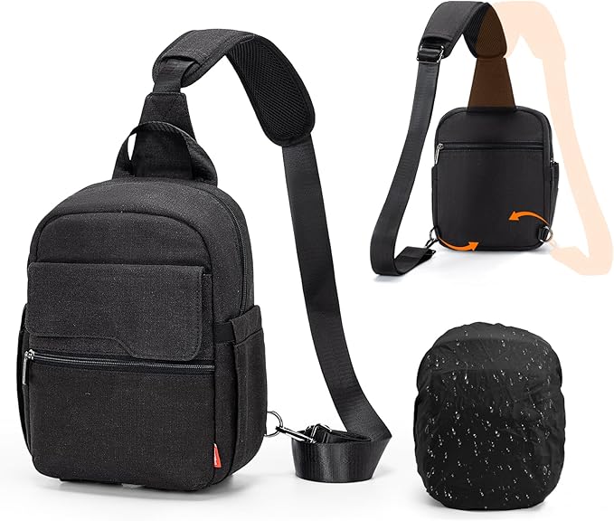 Cwatcun Camera Sling Bag Crossbody Small Camera Case, Lightweight DSLR/SLR/Mirrorless Photography Bag with Tripod Holder and Rain Cover for Canon, Nikon, Sony, Fuji Cameras, Lens Accessories
