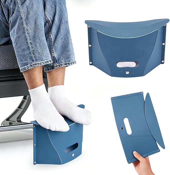 Portable Airplane Foot Rest, Foldable Foot Rest for Air Travel and Under Desk, Versatile Footrest and Stool for Long Flight, Home and Office(Blue) (Blue)
