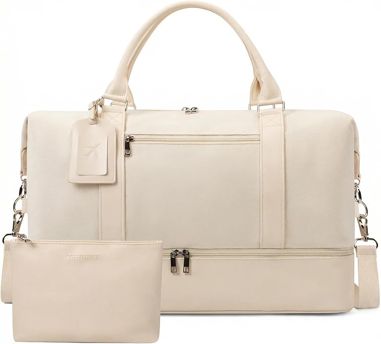 Women's Weekender bag Travel Duffel Bag with Shoe Compartment 21-inch Airline-Approved Carry-On, 2-Piece Overnight Bag Set Personal Item Luggage
