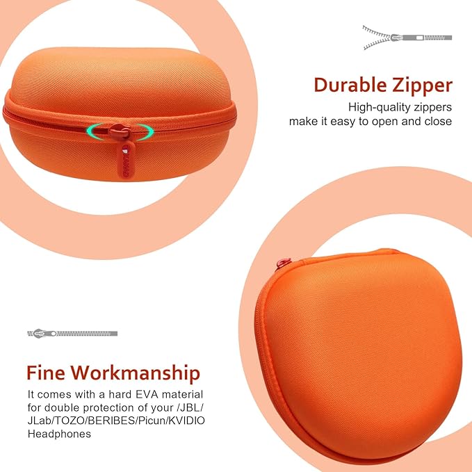 Headphone Headset Case for BERIBES/Skullcandy/Yoto/Beats/JBL/JLab/TOZO//Picun/KVIDIO Noise Cancelling Over-Ear Foldable Headphone (Orange)