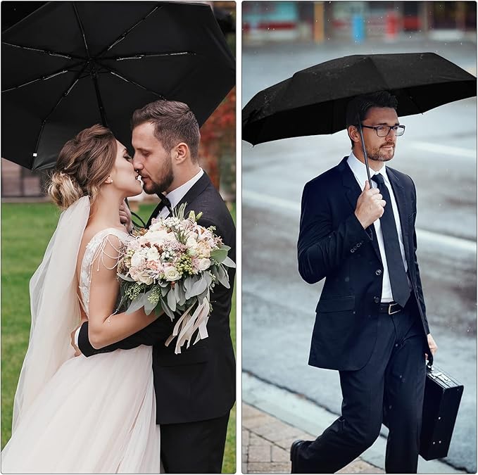 Jexine 6 Pcs Windproof Travel Umbrella for Rain Compact Small Automatic Lightweight Portable Umbrella for Men Women Backpack