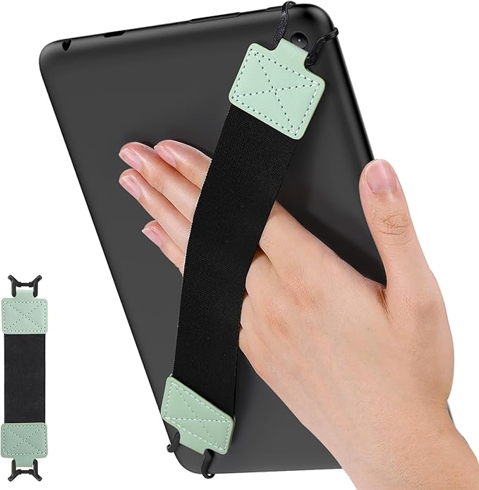 MoKo Security Hand-Strap for 9-11 Inch Tablet, iPad/IP-ad Pro/iPad Air/Kindle Fire HD/Samsung, High-Elasticity Versatile Hand Strap Lightweight Finger Grip Holder, Black Belt, Mint Green