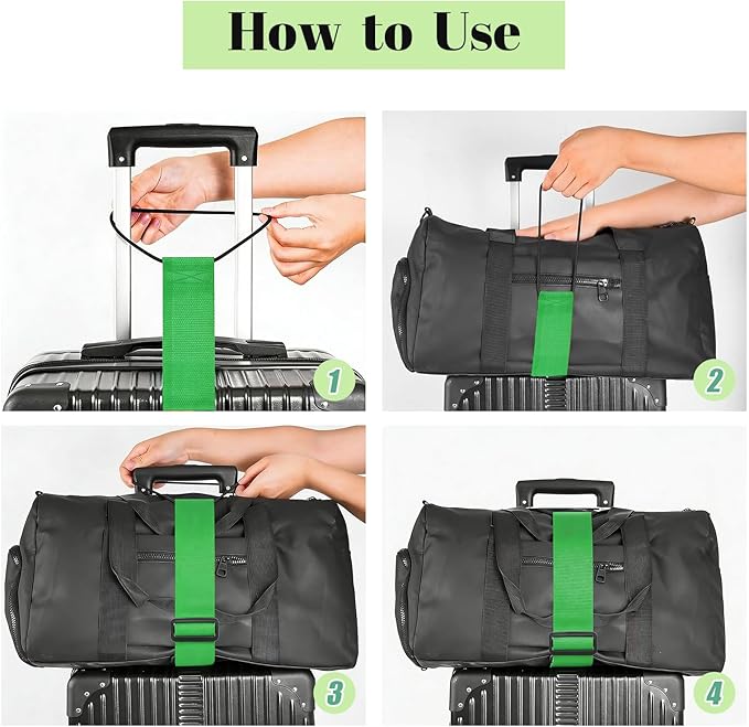 Multi Use Strong Adjustable Luggage Connector Straps for Suitcases,2 Pack Flexible Luggage Accessories Elastic Fastening Bag Strap (Green)