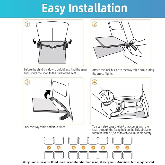 Toddler Airplane Bed, Kids Seat Extender Travel Bed, Portable Long Trip Flyaway Kid Seat Footrest, Must Have for Infant Sleeping & Rest, Toddler Travel Essential for Airplane (Blue)