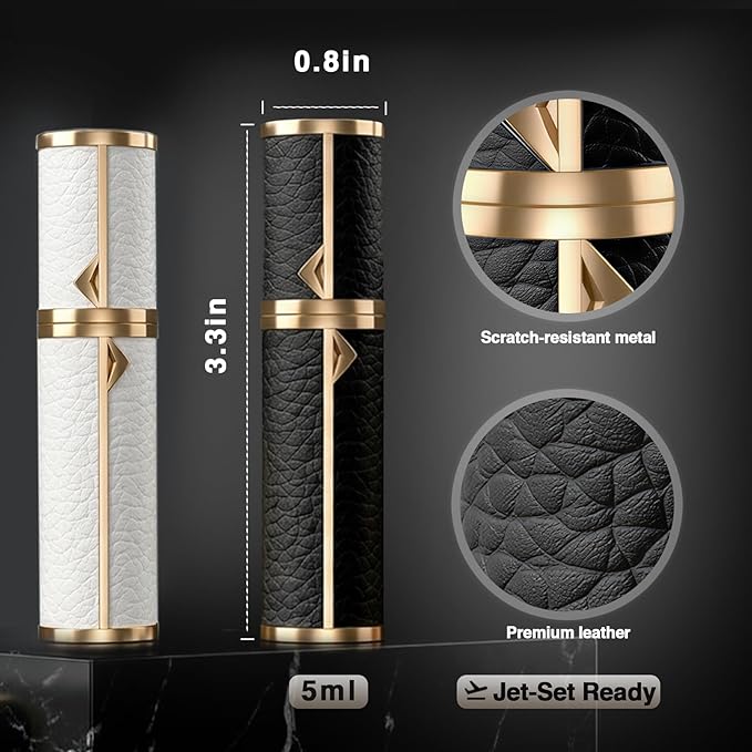 2PCS Perfume Travel Refillable Bottle, Luxury Leather Travel Perfume Atomizer 5ml, TSA Approved Leak-Proof Cologne Sprayer for Men Women, Portable Mini Perfume Bottle for Travel, Daily Use and Gift