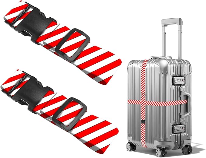 Nuxovilar Luggage Straps red White Diagonal Stripe Polyester 1.96x90.5inch 2 Set Suitcase Cargo Strap Travel Gear Family Vacation Cruise Terminal car Ride