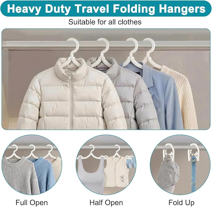 Extra Thick 10 Pcs Travel Hangers Portable Foldable Travel Hanger Organizer, Plastic Cruise Essentials 2026 Clothes Hanging Rack Folding Hangers for Travel Camping Fly RV Europe Suitcase, White
