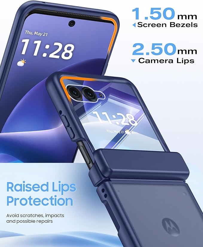 for Motorola Razr+ Plus 2026,Razr+ Plus 2025/2024 Case with Hinge Protection, Screen Protector, Skin Feel Translucent Frosted, Shockproof Cover for Razr+ 2026/2025/2024-Blue