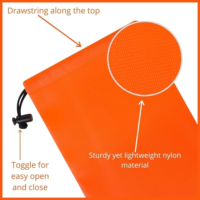 PALTERWEAR Nylon Drawstring Bags with Toggle (6 x 8 Inch, 12 Pack, Orange) Cinch and Ditty Pouch for Travel, Gym and Storage