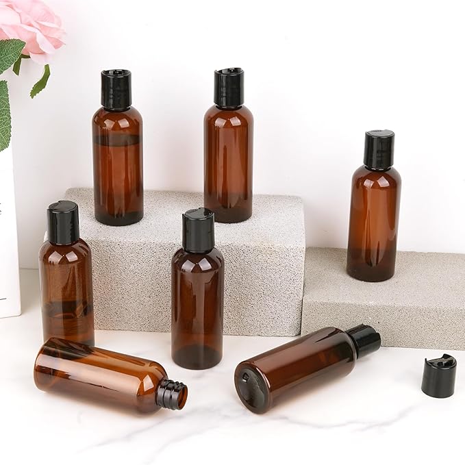 10 Pack 3.4 oz Travel Bottles for Toiletries TSA Approved Leak Proof Travel Size Containers Plastic Empty Shampoo Bottles with Labels Squeeze Bottle Toiletry Accessories(Brown)