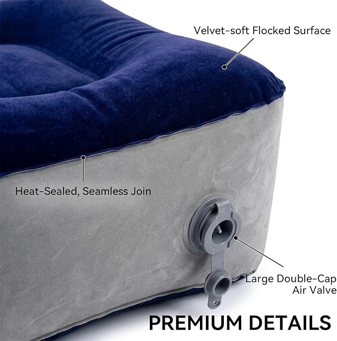 Inflatable Foot Rest Pillow, Portable Travel Foot Elevator for Airplane, Lightweight Foot Stool for Economy Class, Grey, Upgrade Version
