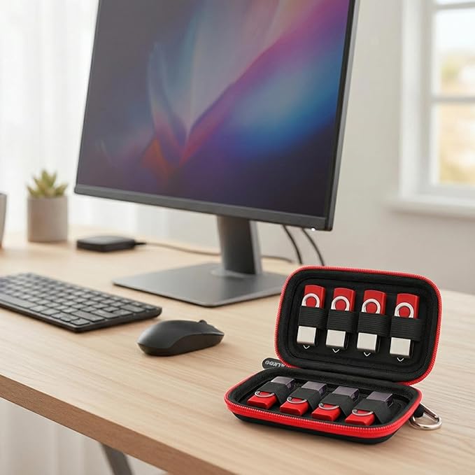 USB Flash Drive Case, SD Card Holder Compatible with Thumb Drive, Memory Cards, SDXC SDHC Storage Bag, Electronic Accessories Organizer for SanDisk for Samsung for Inland (Black Red)