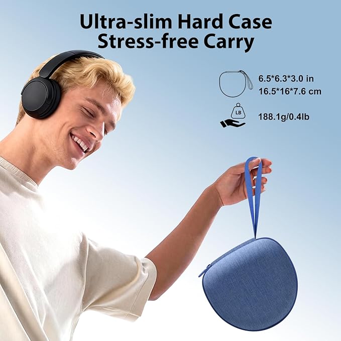 Headphone Headset Case Compatible with JLab JBuds Lux ANC/Beats/JBL/TOZO/BERIBES/Picun/KVIDIO Noise Cancelling Over-Ear Foldable Headphone, Blue