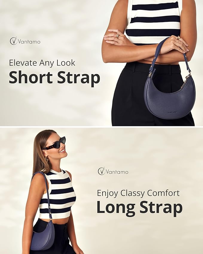 Vantamo Crescent Bags For Women with RFID Protection, Half Moon Clutch Purses for Women with Anti-Theft Clip for Extra Safety