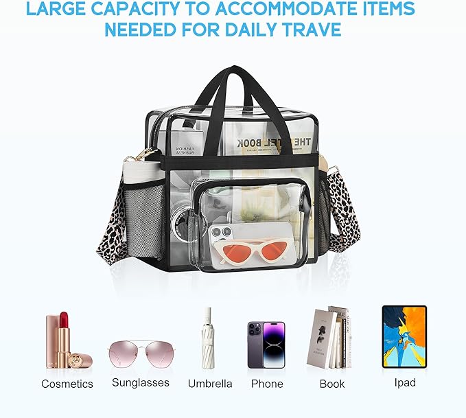 Bagenius Clear Tote Bag Stadium Approved, Game Day Satchel Bag with ‌Non-detachable Reinforced Strap for Concert, Work, Sport
