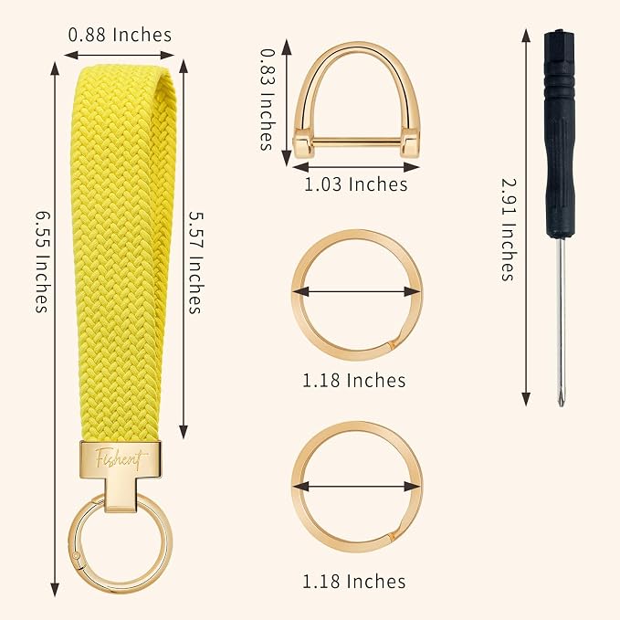 Fishent Stretchy Wristlet Keychain, Cute Key Chain, Woven Wrist Lanyard for Car Keys with 3 Keyrings and D-ring for Women Men