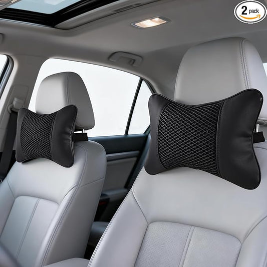 2 Pack Car Neck Pillow Soft Breathable Mesh Headrest Pillows for Driving Support, Universal Fit for Most Car Seats Decor Accessories（Black）