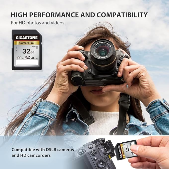 【5-Years Data Recovery】 GIGASTONE 32GB SD Card, Camera Pro, UHS-I A1 V10 SDHC Memory Card Compatible with SPYPOINT TACTACAM Trail Camera, with 1 Mini Case