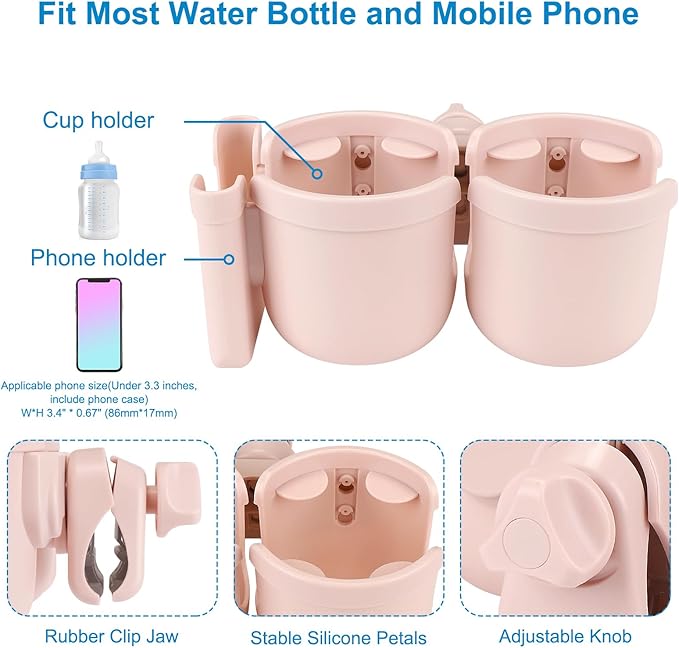 Accmor Stroller Cup Holder with Phone Holder, Bike Cup Holder, Universal Cup Holder for Uppababy Nuna Doona Strollers, 2-in-1 Cup Holder for Walker, Wheelchair, Scooter