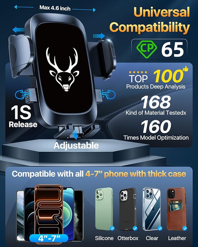 【98+LBS Strongest Suction & Military-Grade】Ultimate Car Phone Mount【Patent & Safety Certs】 Cell Phone Holder Truck Stand for Dashboard Windshield Vent for iPhone 17 Pro Max 16 Samsung (Graphite Black)