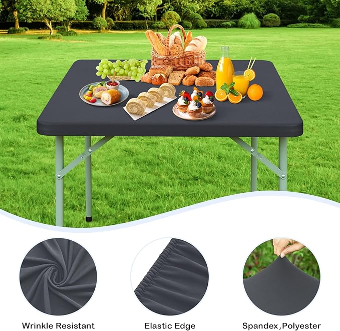 Wolkemer 2 Pack 3 Foot Grey Fitted Tablecloth 36x36 Inch Square Elastic Edges Table Cloth, Spandex Stretch Table Cover with Machine Washable Fabric for Wedding Party Picnic Dining Indoor Outdoor