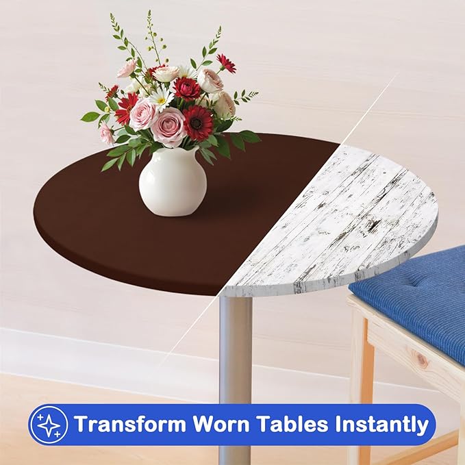 Wolkemer 4 Pack 2 Foot Brown Fitted Tablecloth 24 Inch Round Elastic Edges Table Cloth, Spandex Stretch Table Cover with Machine Washable Fabric for Wedding Party Picnic Dining Indoor Outdoor