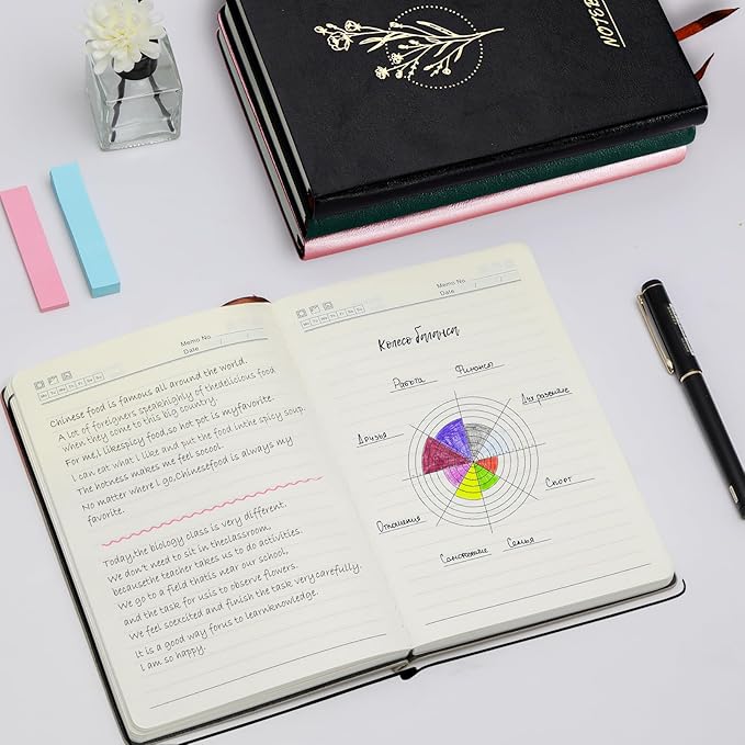 Fetinar Aesthetic Lined Journal Notebook for Women,300 Pages Softcover Leather Lined Journal Notebook,300 Pages Daily Journal, College Ruled Notebook for Work School, Note Taking 5.75''X8.38'' Black