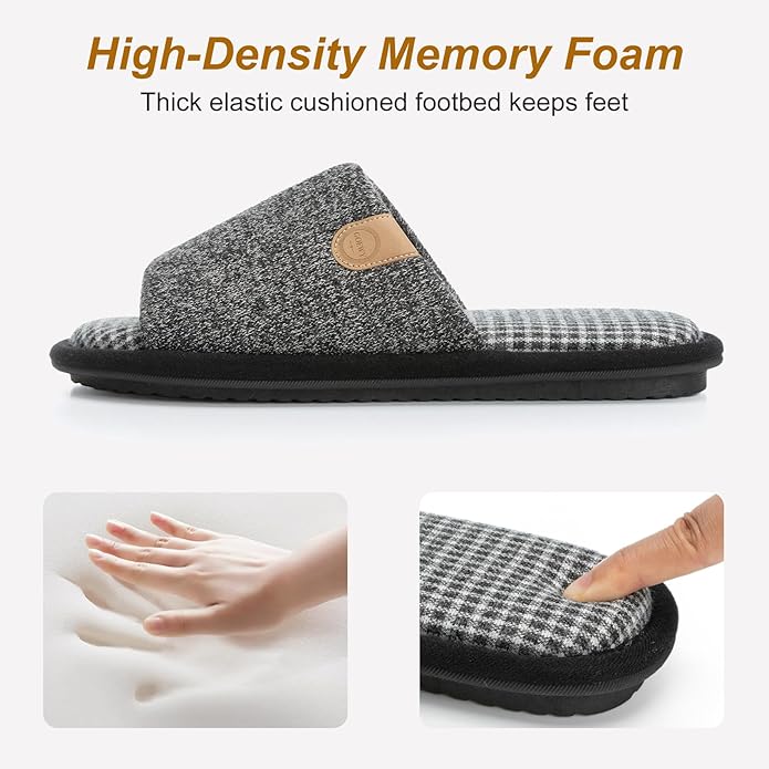 GOEWY Mens Cozy Memory Foam Slippers Indoor Outdoor Gifts for Men Slip On House Shoes Anti-skid Soft Open Toe Slippers