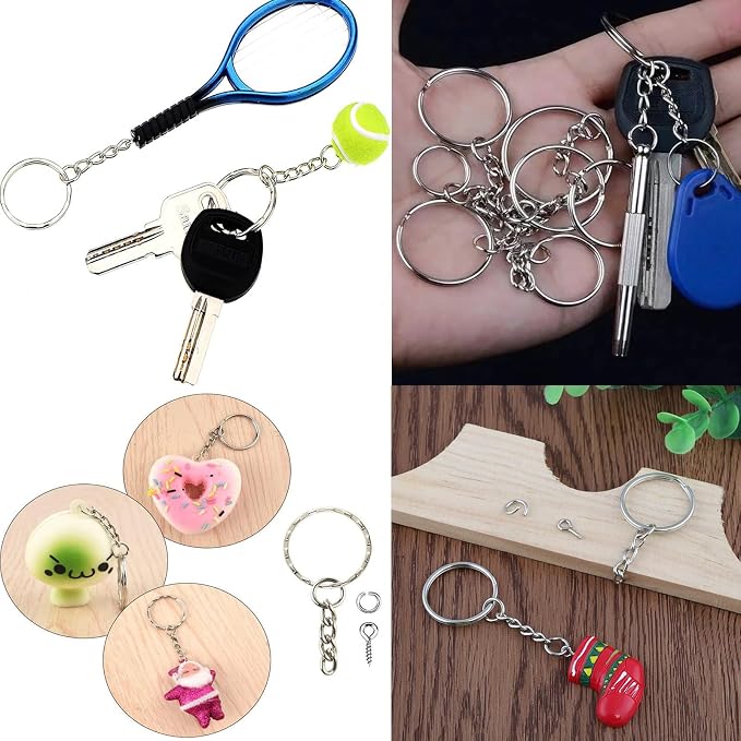 100Sets 1 inch Keychain Rings Silver Split Round Key Ring with Chain and Open Jump Rings for DIY Keychain Making Crafts