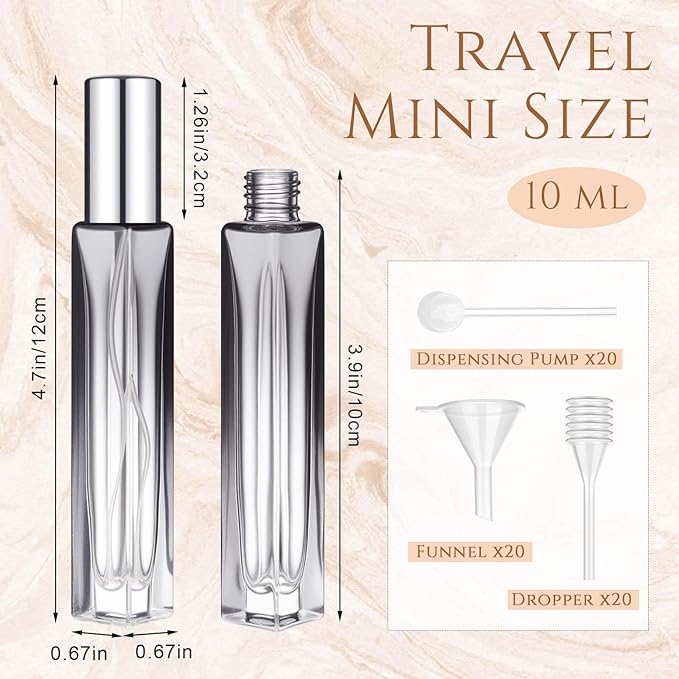 Domensi 20 Pcs 10/15/20/30 ml Perfume Travel Refillable Glass Bottles Spray Bottle Perfume Atomizer for Cologne Dispenser Leak-proof Fragrance Bottles Atomizer Pump Kit (10 ml,Fresh Color)