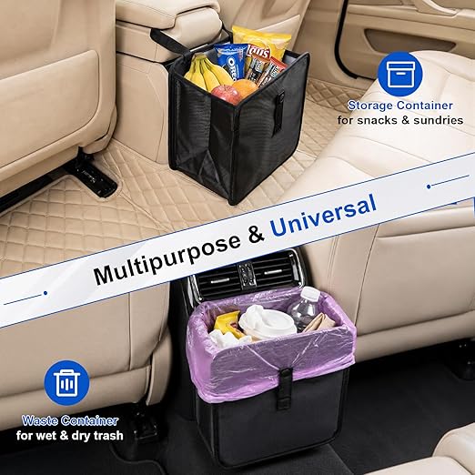 Car Trash Can, Foldable Hanging Car Trash Bag, 2 Gallon Leakproof Waterproof Auto Garbage Bag with Liner, Collapsible Car Interior Accessories Essentials for SUV Truck RV, Black