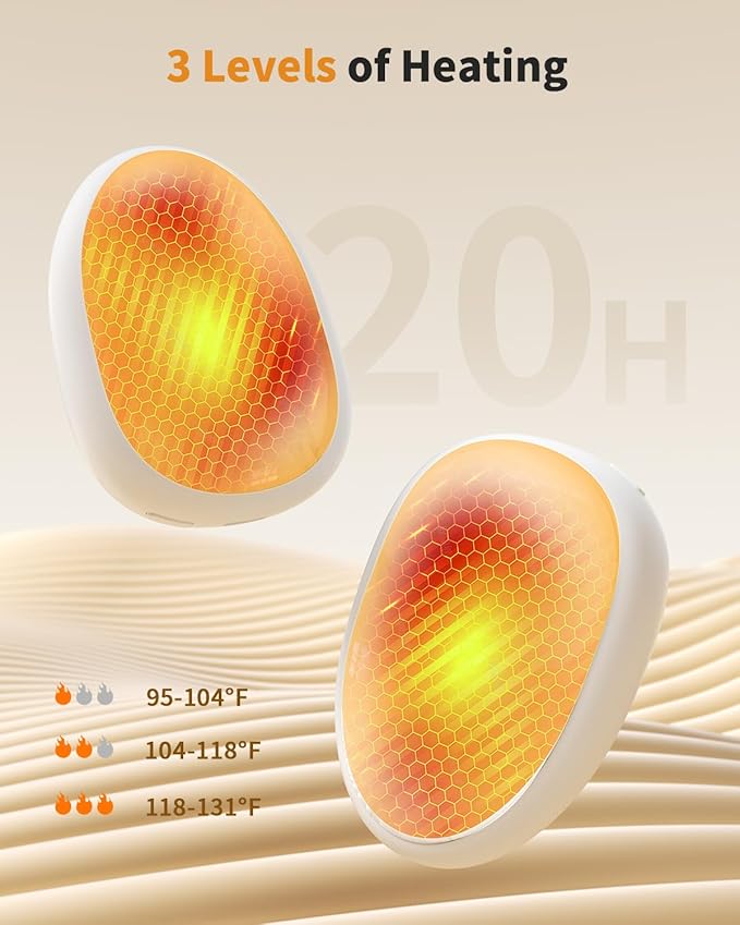 Hand Warmers Rechargeable 2 Pack, AI Temperature Control Electric Handwarmers, Stone Shape Portable Pocket Heater, Great Gift for Christmas Hunting, Golf, Camping Black