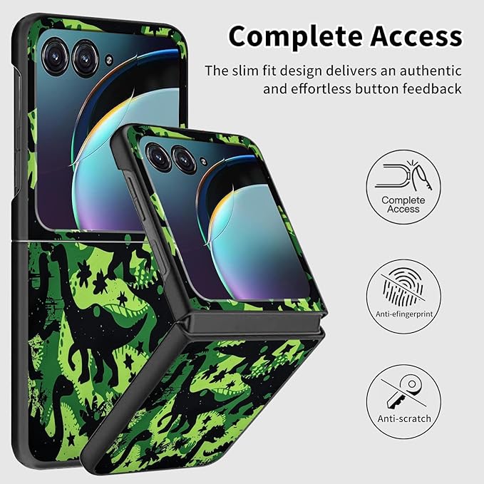 for Motorola Razr Plus 2025 Case,for Razor Plus 2025 Phone Case Cute Slim Hard PC Ultra-Thin Anti-Scratches Shockproof Protective Cover,Green Black Dinosaur