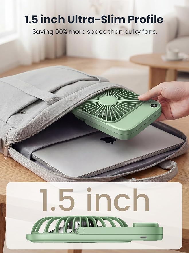 TOPK 2 Pack 5000mAh Portable Desk Fan, Ultra-Thin Rechargeable Battery Operated Fan with Digital Display, Quiet 4-Speed Small Personal Travel Fans for Office, Bedroom, Cruise, Outdoor