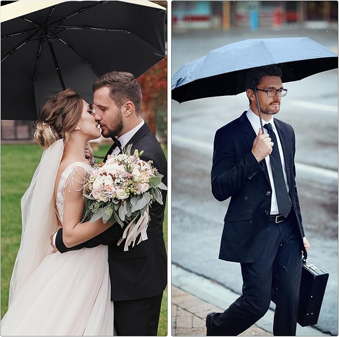 Jexine 6 Pcs Windproof Travel Umbrella for Rain Compact Small Automatic Lightweight Portable Umbrella for Men Women Backpack
