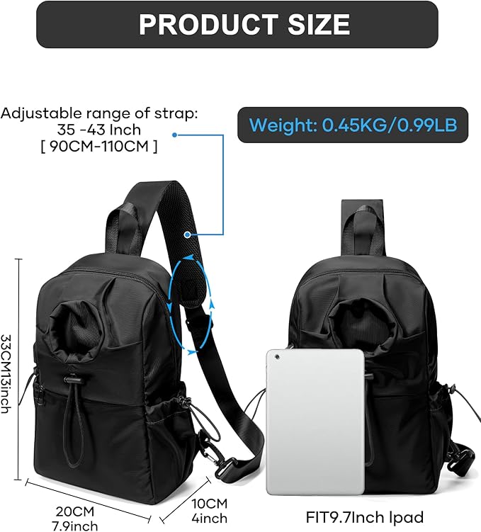 SEAFEW Black Sling Crossbody Bag for Men Women, Tactical Backpack Shoulder Daypack Mini Anti-Theft Cross Body Motorcycle Chest Bags, Small One Strap Fanny Back Pack for Casual Travel Hiking Sport Gym