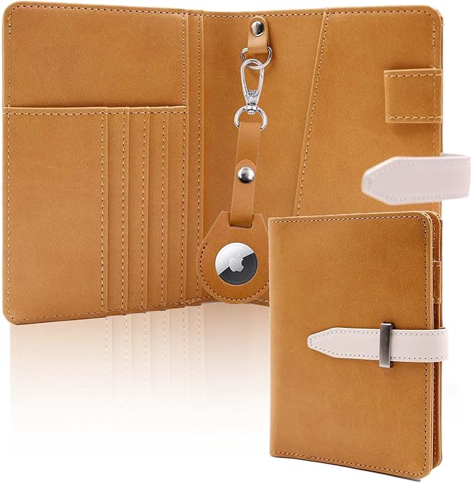 Passport wallets, Mulit-purpose RFID Blocking Passport Holder AirTag Wallet, Travel Wallet Cover Case（Brown）