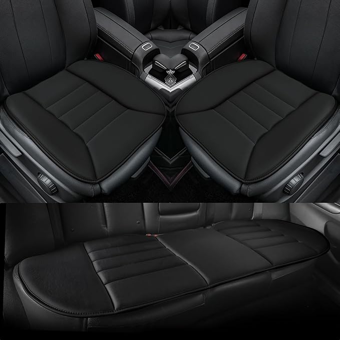 kingphenix 3-Piece Car Seat Cushion Set, 1.2inch Memory Foam Comfort, 2 Front Automotive Seat Cushions + Rear Bench Cushion, Non-Slip Bottom, Fits Sedan SUV Truck Van, Car & Office Chair, Black