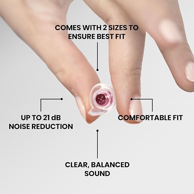 Eargasm Smaller Ears Pink Earplugs for Concerts, Festivals, Musicians, Night-Life, Motorcycle Hearing Protection - Reusable Ear Plugs for Small Ear Canals, High Fidelity Noise Reduction up to 21 dB