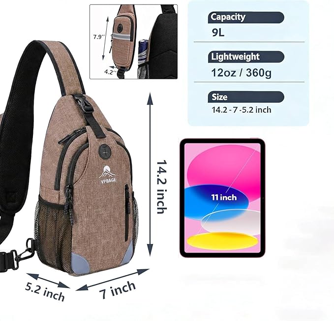 Sling Backpack for Women & Men, Crossbody Travel Bag with Water Bottle Holders, 17 Pockets, Quick-Access Phone Pocket, Hidden Security Pocket, Fits 11" Tablet, for Daily Carry, Travel, Theme Parks
