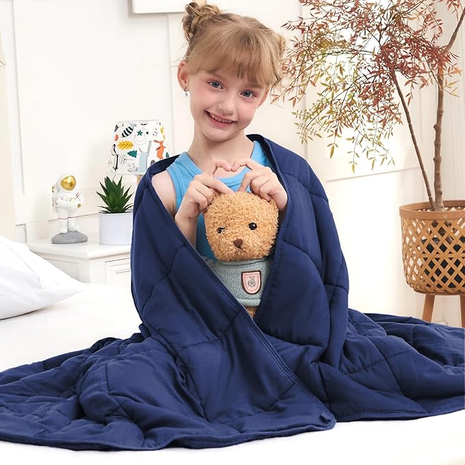 Weighted Blanket Kids 3lbs, 36"x48", Cooling Heavy Throw Blanket for 20-40lbs, Microfiber Soft Thick Big Blankets Weighted Comforter Breathable Gift, Navy