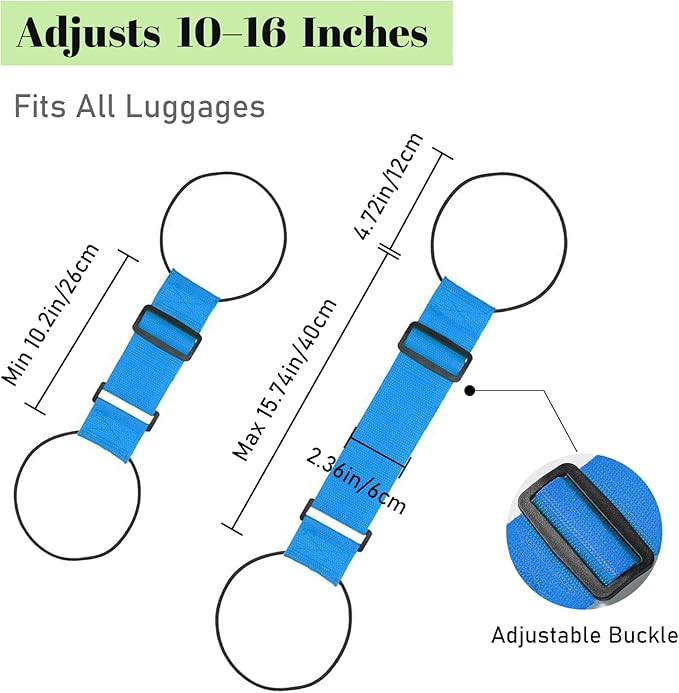 Multi Use Strong Adjustable Luggage Connector Straps for Suitcases,2 Pack Flexible Luggage Accessories Elastic Fastening Bag Strap (Blue)