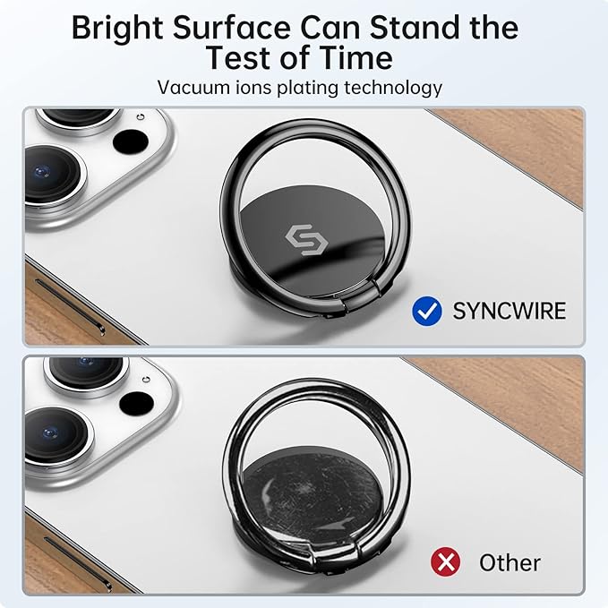 Syncwire Cell Phone Ring Holder Stand, 360 ° Rotation Finger Ring Kickstand Polished Metal Phone Grip Compatible with iPhone, Samsung, LG, Sony