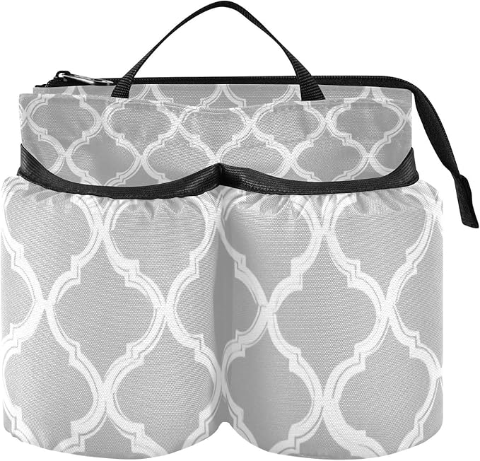 Luggage Cup Holder for Suitcases Free Hands Suitcase Cup Holder Travel Luggage Drink Holder Portable Luggage Cup Caddy Bag Carrier with Handle Silver Minimalist Quatrefoil