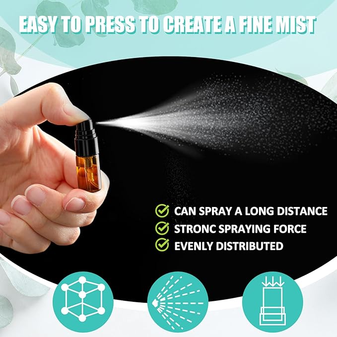 Zhehao 100 Pcs Mini Spray Bottles 2 ml Clear Glass Perfume Bottles Refillable Fine Mist Perfume Atomizer Portable Empty Sample Containers for Cleaning, Essential Oils, Travel (Amber)