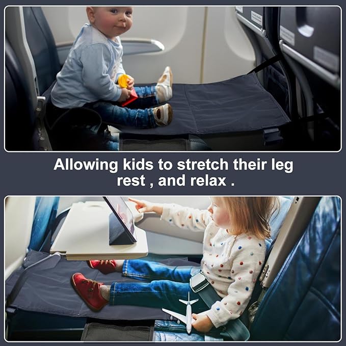 Toddler Airplane Bed, Kids Seat Extender Travel Bed, Portable Long Trip Flyaway Kid Seat Footrest, Must Have for Infant Sleeping & Rest, Toddler Travel Essential for Airplane (Black)