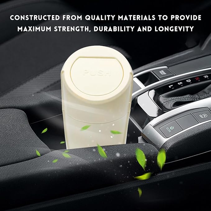 Car Trash Can with Lid, Portable Leakproof Auto Cup Holder Door Garbage Container, Multipurpose Waterproof Mini Cup Holder Trash Can Interior Organizer for Car Home Office (Beige)