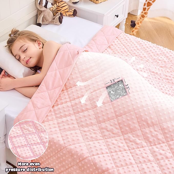 Pink Weighted Blanket Kids 10lbs, 40"x60", Twin Size Breathable Cooling Minky Heavy Throw Blanket for 80-120lb, Soft Winter Thick Big Blankets Weighted Comforter Gifts for Sleeping