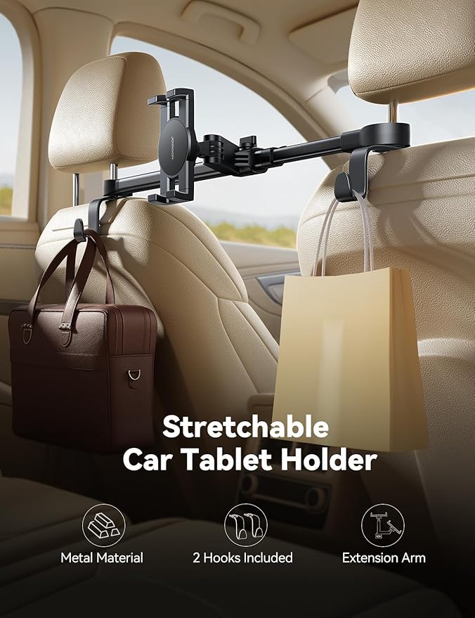 JOYROOM iPad Tablet Holder for Car Backseat, [Extension Arm] iPad Car Holder Back Seat,Tablet Mount for iPad Pro, Air, Mini, Galaxy Tab, Kindle Fire HD, Switch OLED, 4.7-13" Devices