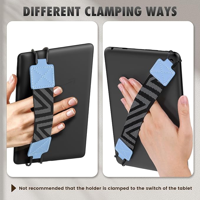 MoKo Security Hand-Strap for 9-11 Inch Tablet - iPad/Kindle Fire HD/Samsung/Lenovo, High-Elasticity Versatile Hand Strap Lightweight Finger Grip Holder, Light Blue